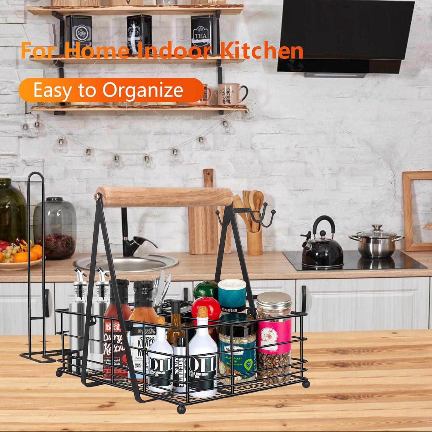 Stack man Grill Caddy, Picnic Utensil Caddy With Paper Towel Holder For Griddle Smoker Outdoor Grill Carry System Camp Kitchen Organizer BBQ Basket Camping Glamping Essentials RV Accessories