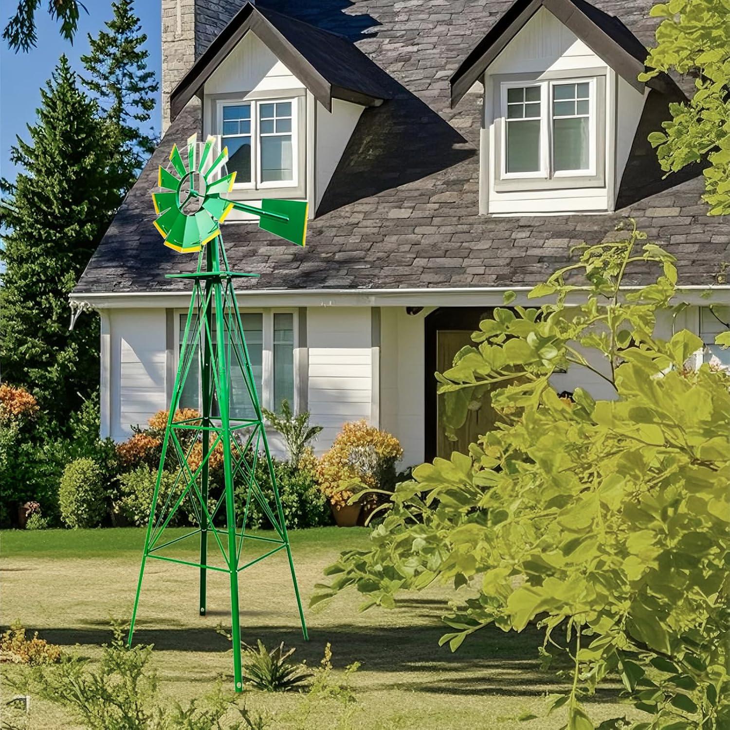 Outdoor Weather Resistant Yard Garden Windmill 8FT Green