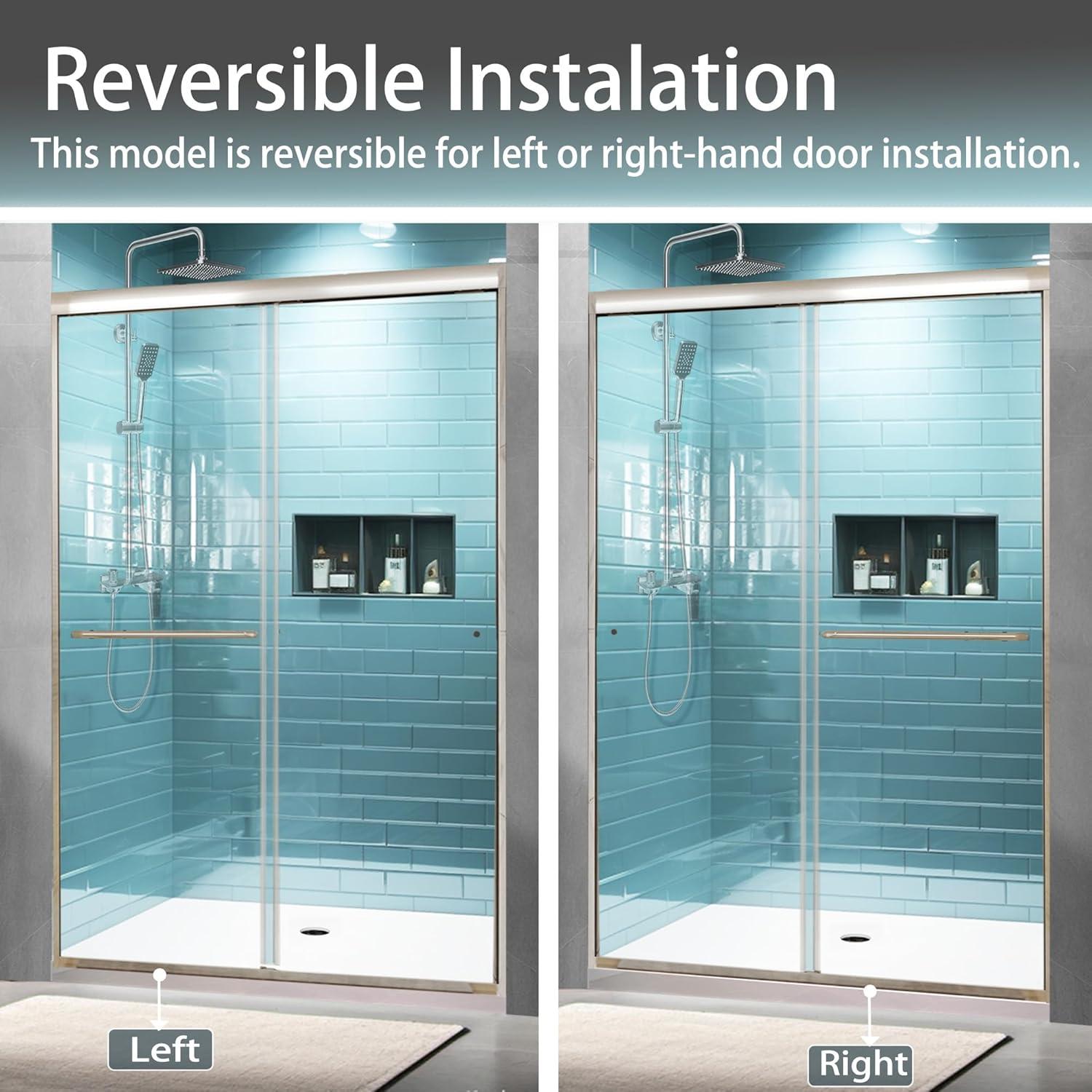 44-48 in.W x 72 in.H Semi-Frameless Sliding Shower Door In Brushed Nickel Finish, 1/4 in.(6mm) Clear Tempered Glass.