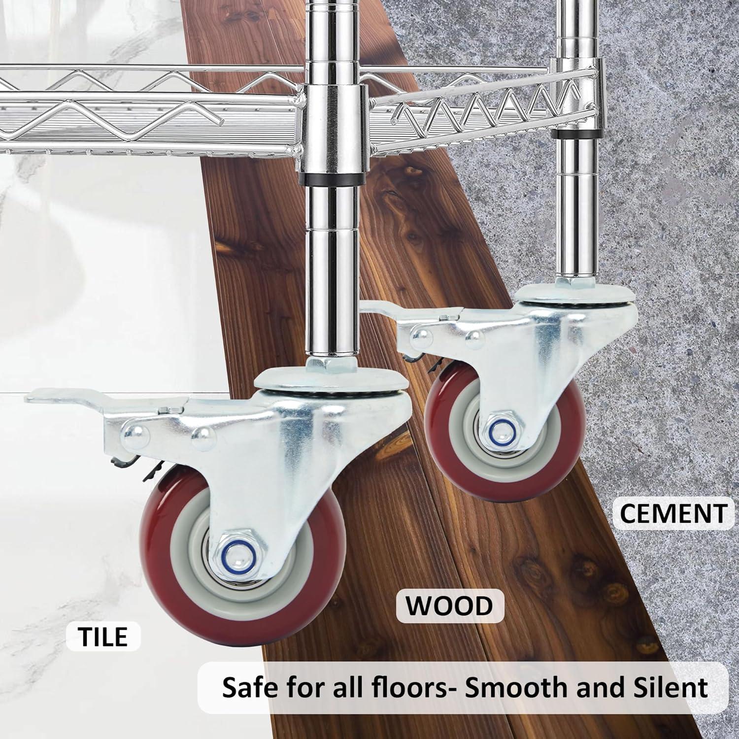 Caster Wheels Set of 4 with Brake Plate Swivel Casters Premium Polyurethane Wheels PU Load Bearing 1,200 Lbs Lockable Anti-wear Smooth Casters Red