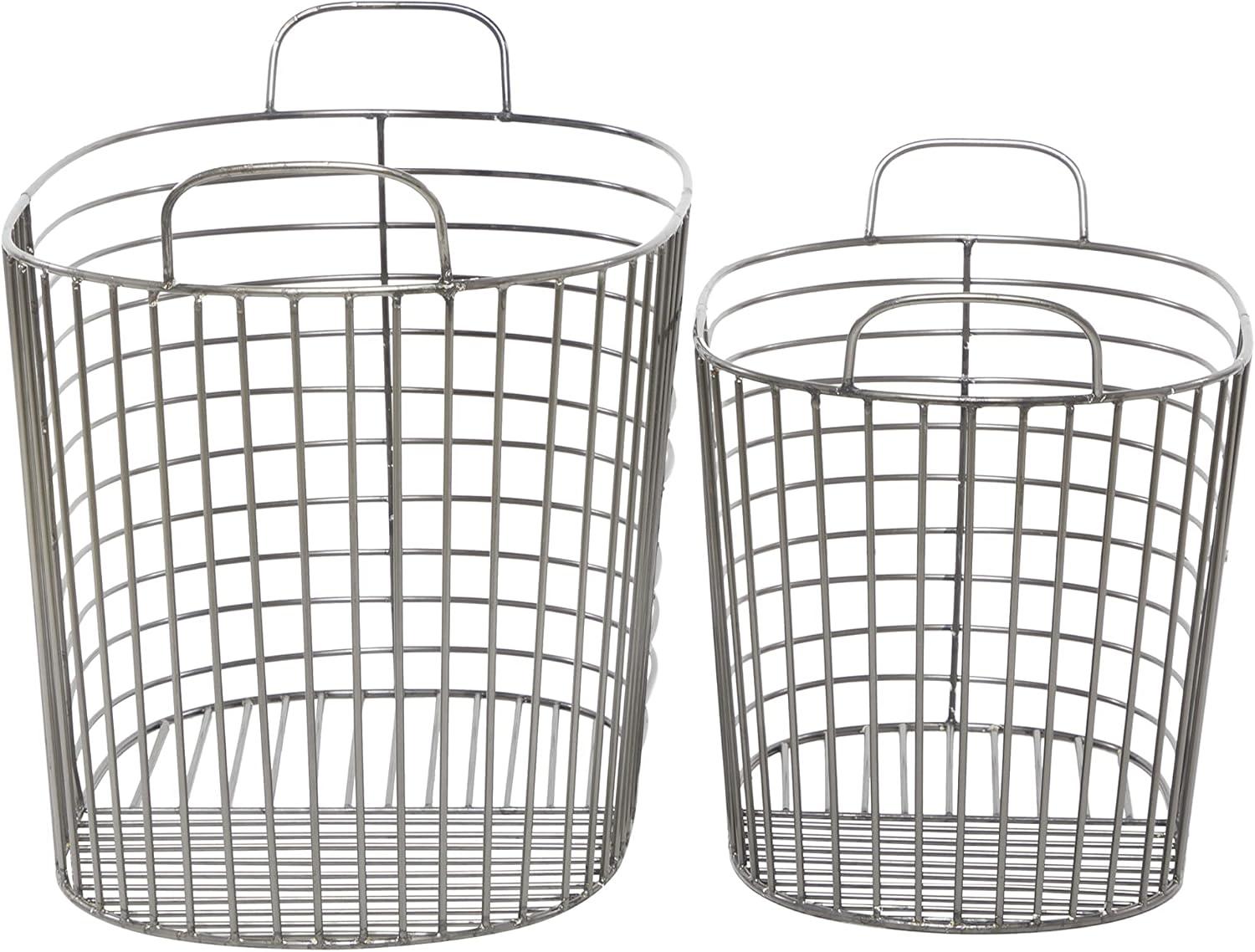 CosmoLiving by Cosmopolitan Metal Round Storage Basket with Handles, Set of 2 21", 17"W, Dark Gray