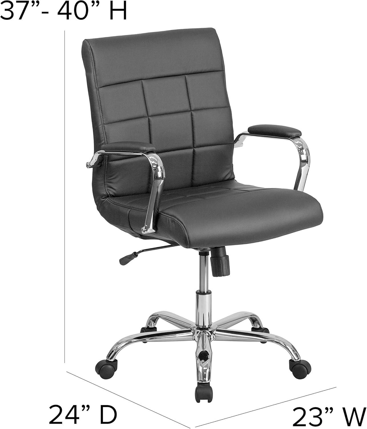 Contemporary Mid-Back Black Vinyl Swivel Executive Chair with Chrome Base