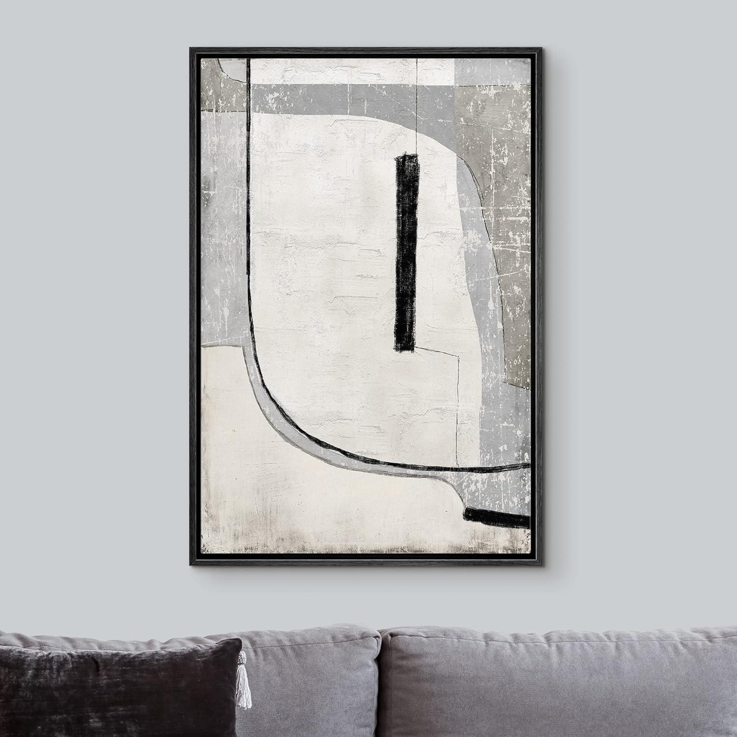 Black and Gray Abstract Geometric Canvas Print in Black Frame