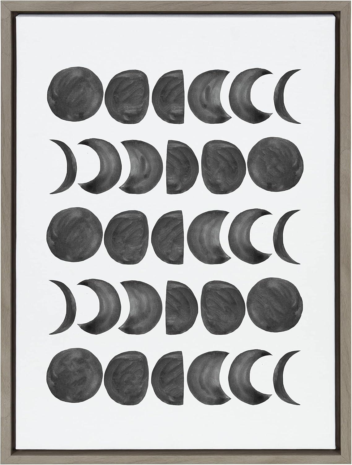 Kate and Laurel Sylvie 901 Moon Phases Black on White Framed Canvas by Teju Reval of SnazzyHues