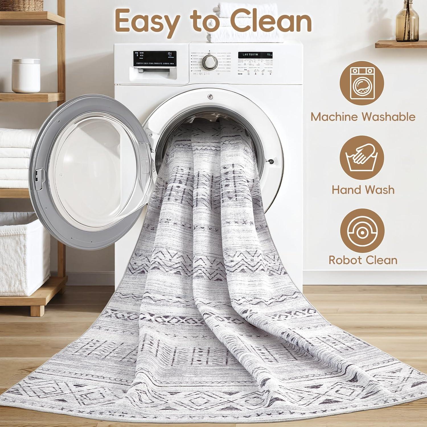 Large Living Room Area Rug 9x12: Soft Machine Washable Boho Moroccan Farmhouse Rugs for Bedroom Under Dining Table - Non-Slip Neutral Morden Indoor Floor Rug Carpet for Home Office Decor - Grey