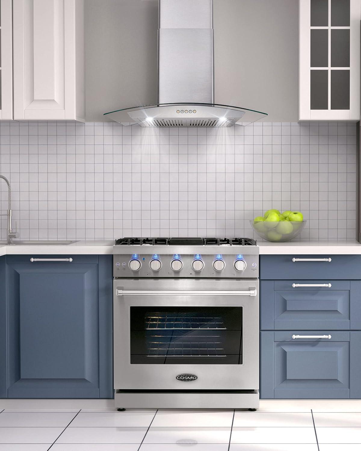 Cosmo 30 in. Haven Collection 4.5 cu. ft. Gas Range with 5 Sealed Burners, Convection Oven, Knob LED Lights, Stainless Steel