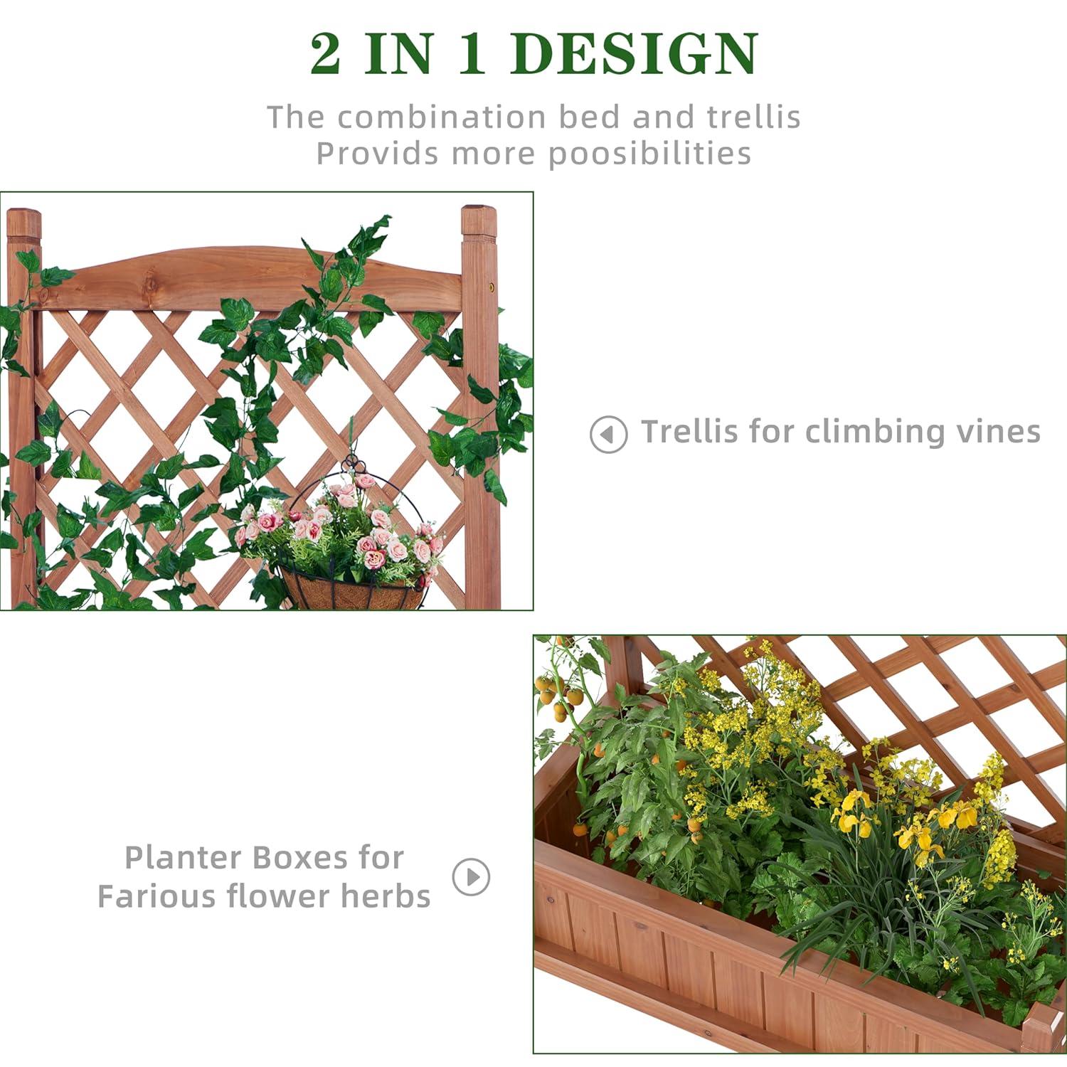 August Grove® Raised Garden Bed With Trellies 2 Pack, Outdoor Wooden Planter Box For Climbing Plants, Vegetables Herb Growing