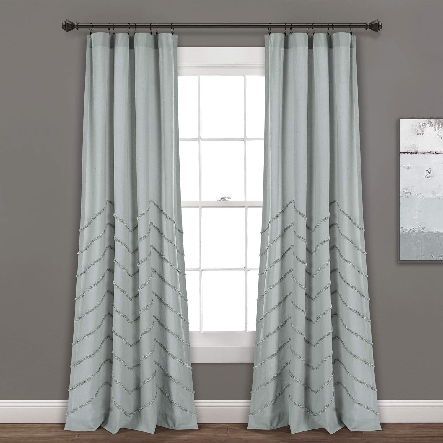 Chenille Chevron Cotton Semi Sheer Curtain Pair