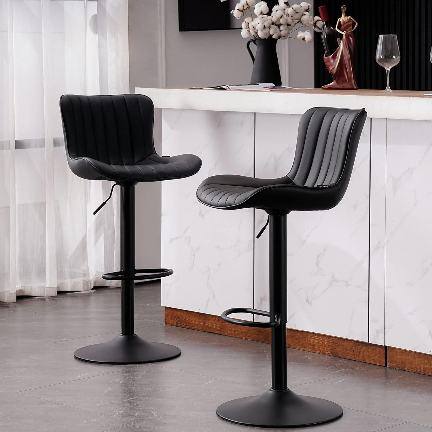 Zager Swivel Adjustable Height Bar Stools, Leather Upholstered Counter Stools, Modern Pub Stool