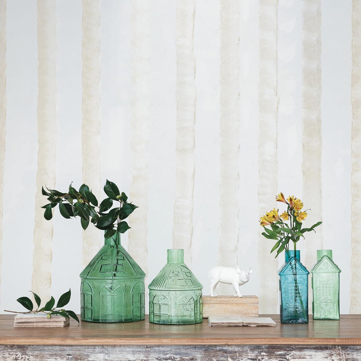 Creative Co-Op Charming Glass House-Shaped Vases, Green and Blue, Set of 2