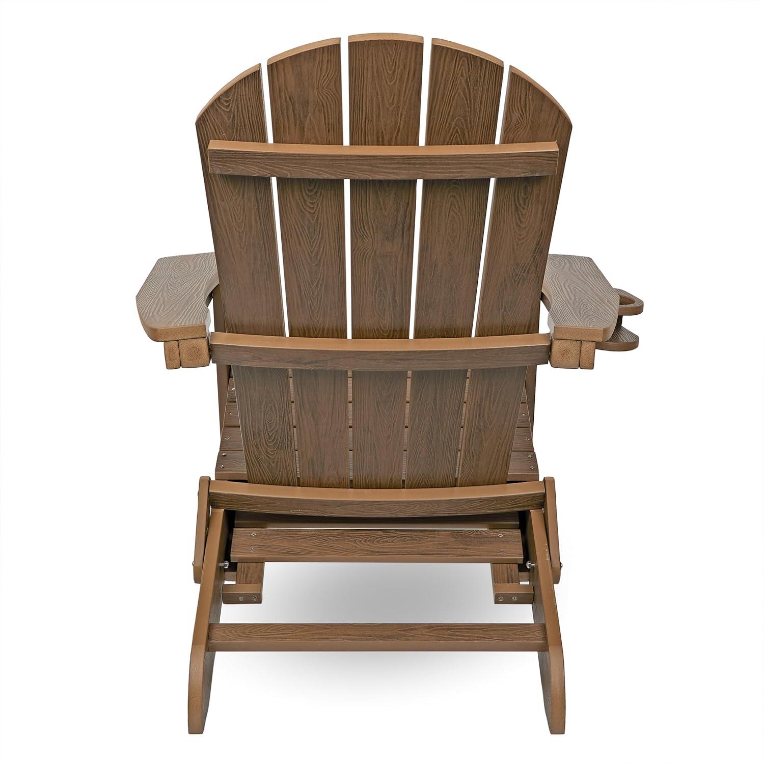 Teak Folding Adirondack Chair with Cup Holder and Ottoman