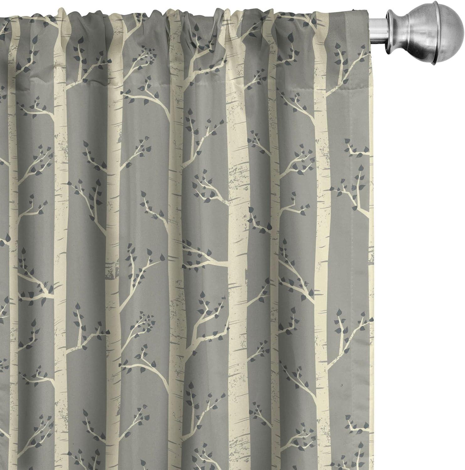 Gray and Taupe Birch Tree Bohemian Curtain Panels, 28" x 95"