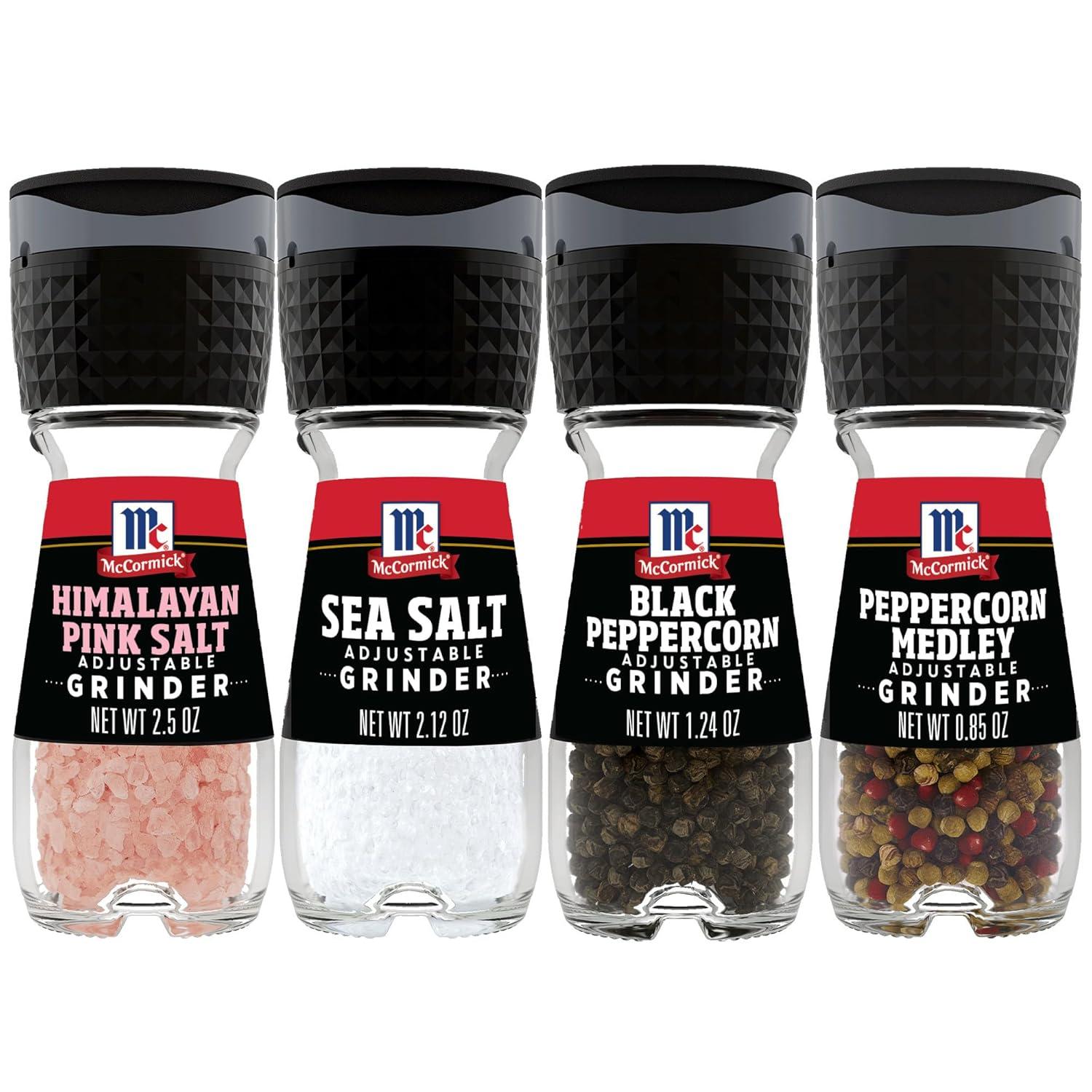 Mccormick Salt & Pepper Grinder Variety Pack (Himalayan Pink Salt, Sea Salt, Black Peppercorn, Peppercorn Medley), 0.05 Lb