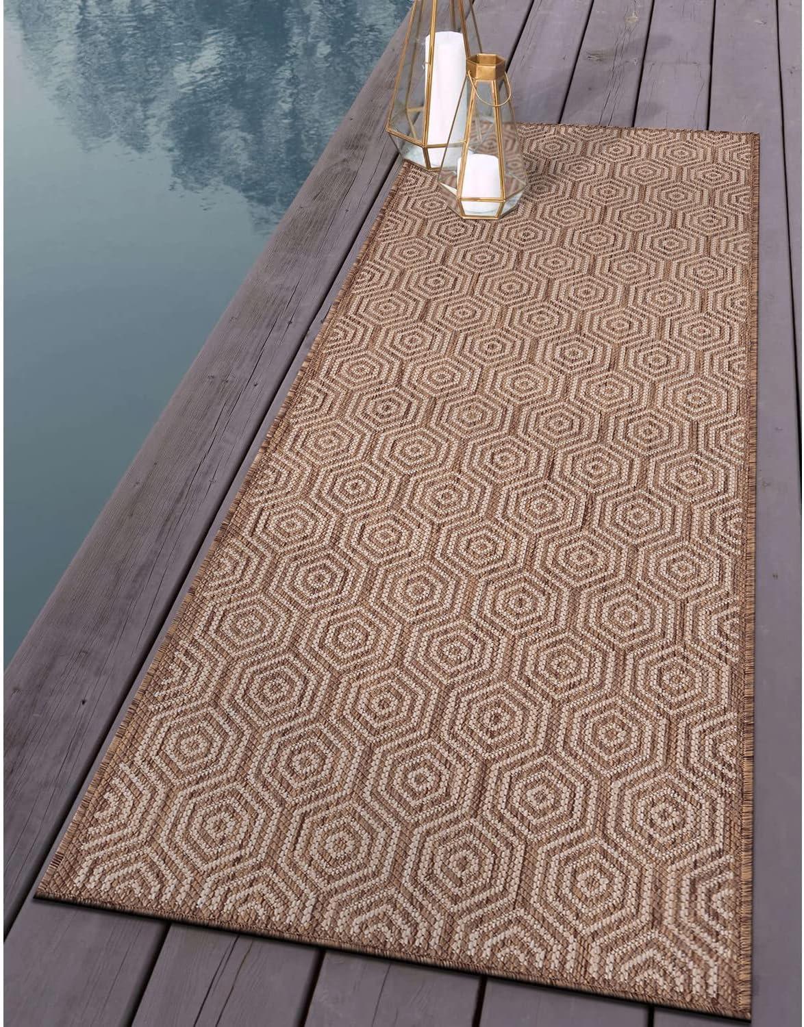 World Rug Gallery Modern Geometric Textured Flat Weave Indoor/Outdoor Area Rug - BROWN 2'x7'