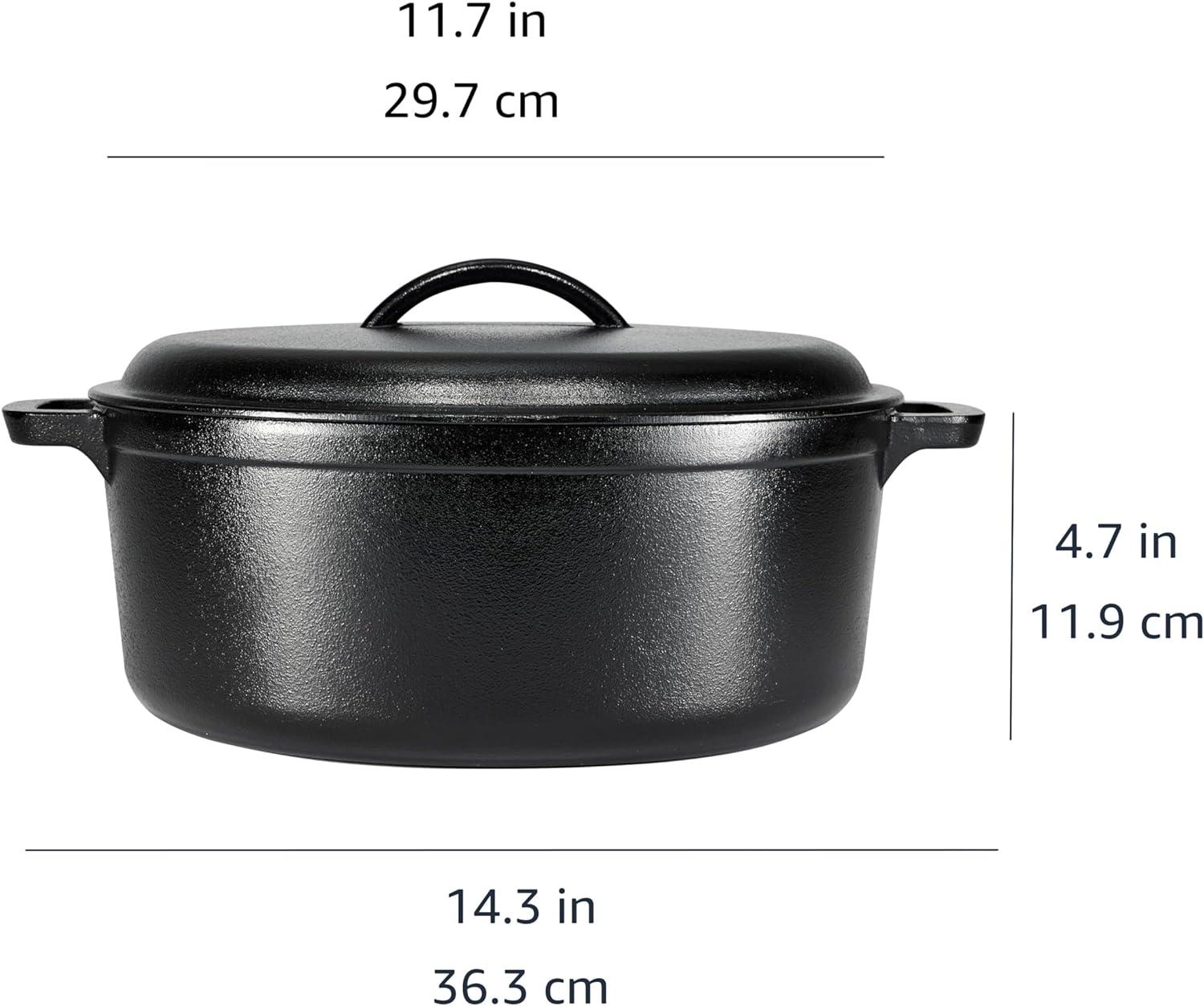 Black 7-Quart Cast Iron Round Dutch Oven with Lid