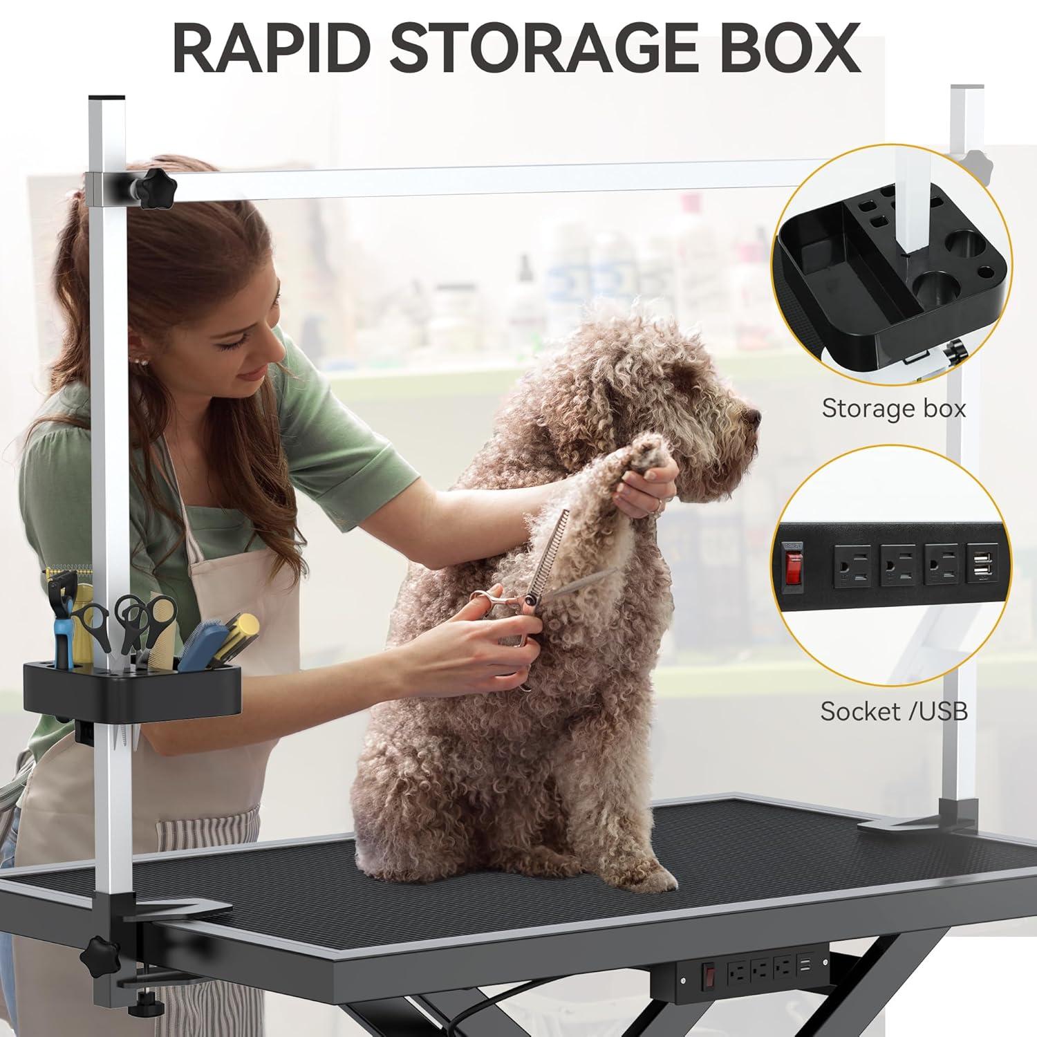Dextrus 50" Dog Grooming Table Heavy Duty Electric Lift Pet Grooming Table for Large Dogs, Adjustable Overhead Arm Anti Slip Tabletop Tool Organizer, Dog Grooming Station