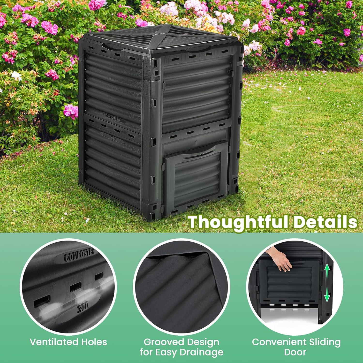 Tangkula 80-Gallon Outdoor Composter W/ Large Openable Lid & Bottom Exit Door