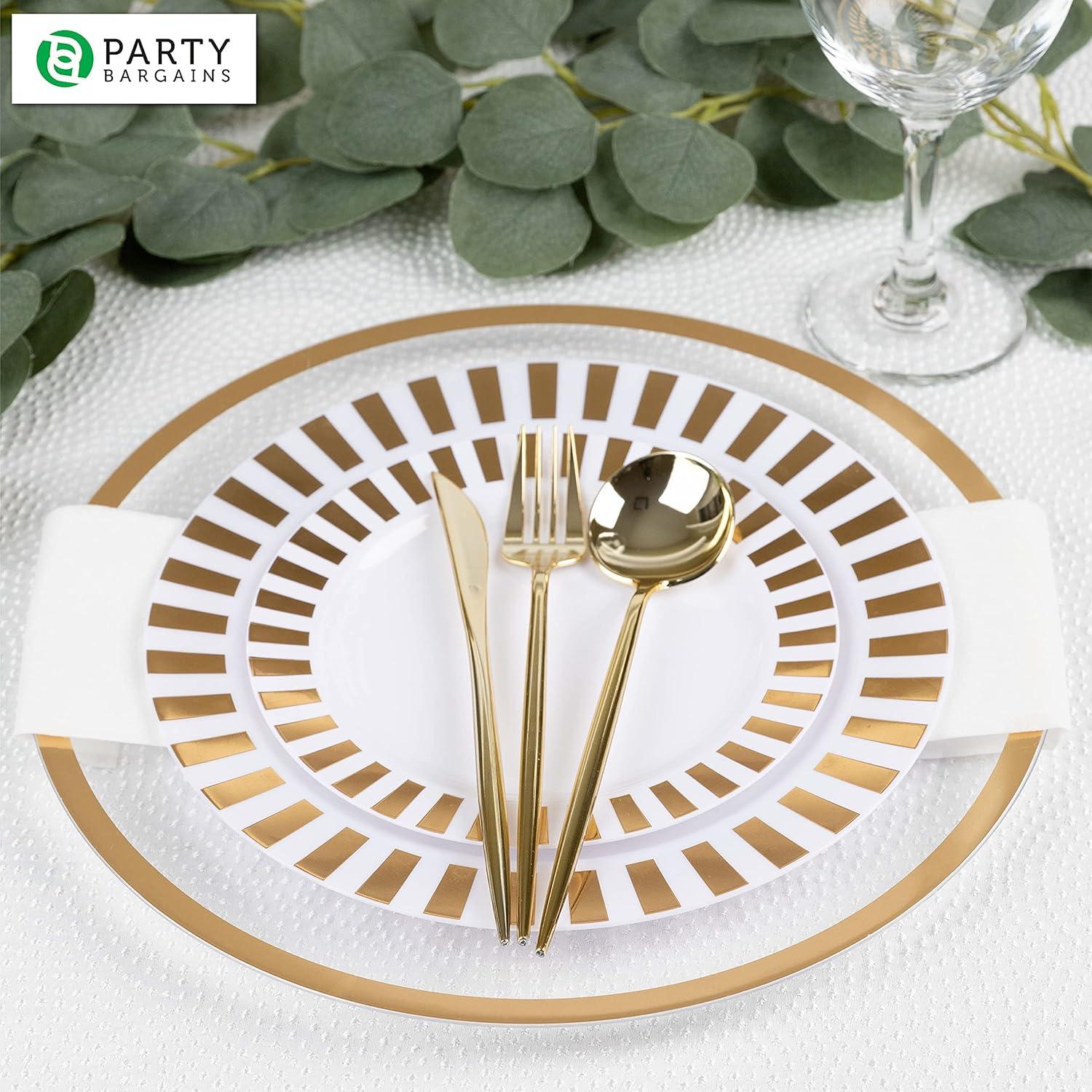 PARTY BARGAINS 13-Inch Charger Plates - 4 Pack, Clear Gold Rim, Heavy-Duty Disposable Chargers for Elegant Dining - Ideal for Weddings and Formal Events