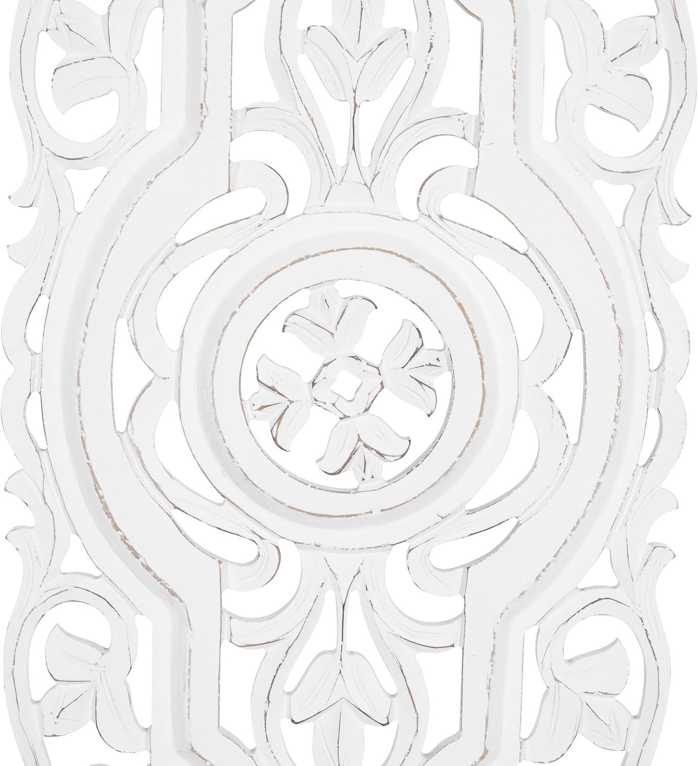 DecMode White Wood Handmade Intricately Carved Arabesque Floral Wall Decor (2 Count)