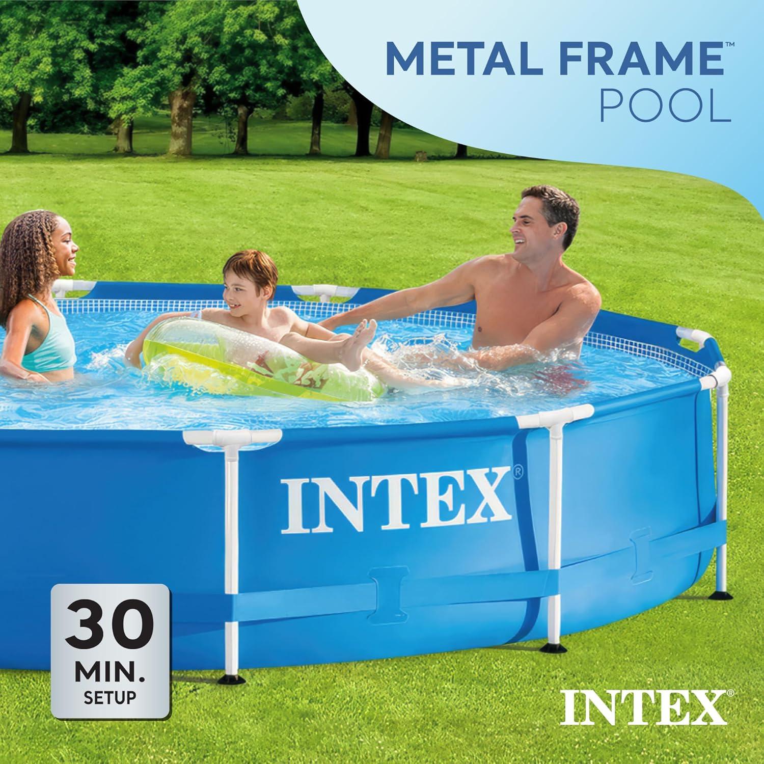 Intex Intex Round Metal Frame Outdoor Backyard Above Ground Swimming Pool