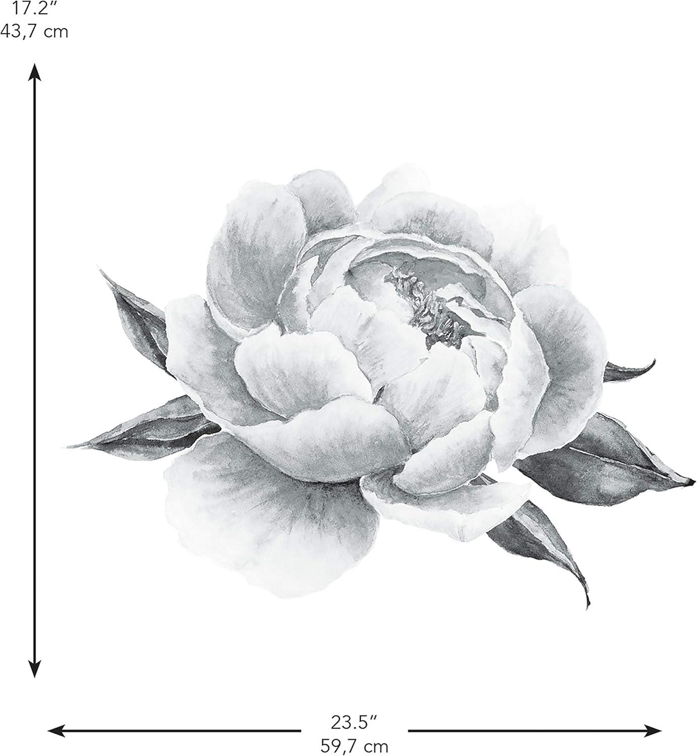 Black and White Peonies Vinyl Wall Decal Set, 15 Pieces