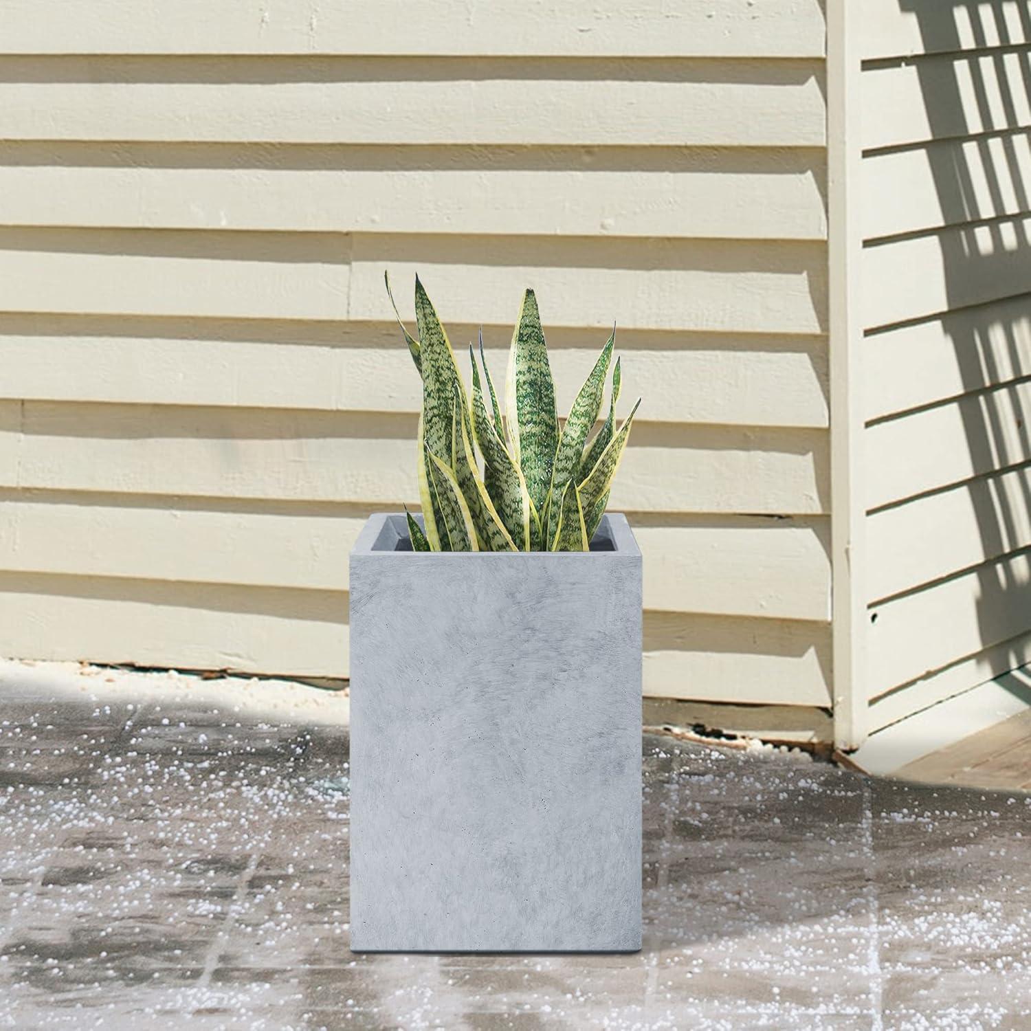 Slate Gray Tall Rectangular Lightweight Concrete Planter