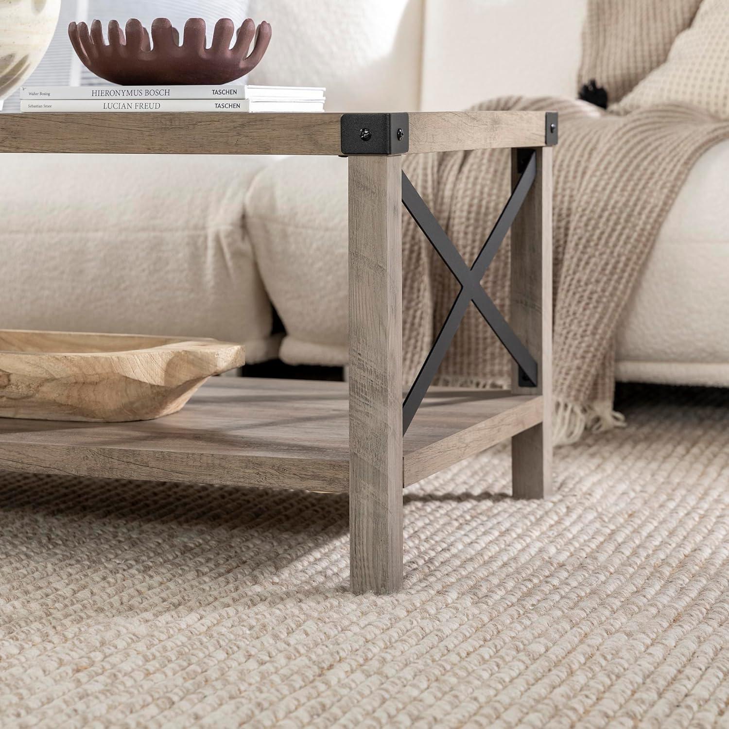 Walker Edison Farmhouse Open Storage Coffee Table, Sable