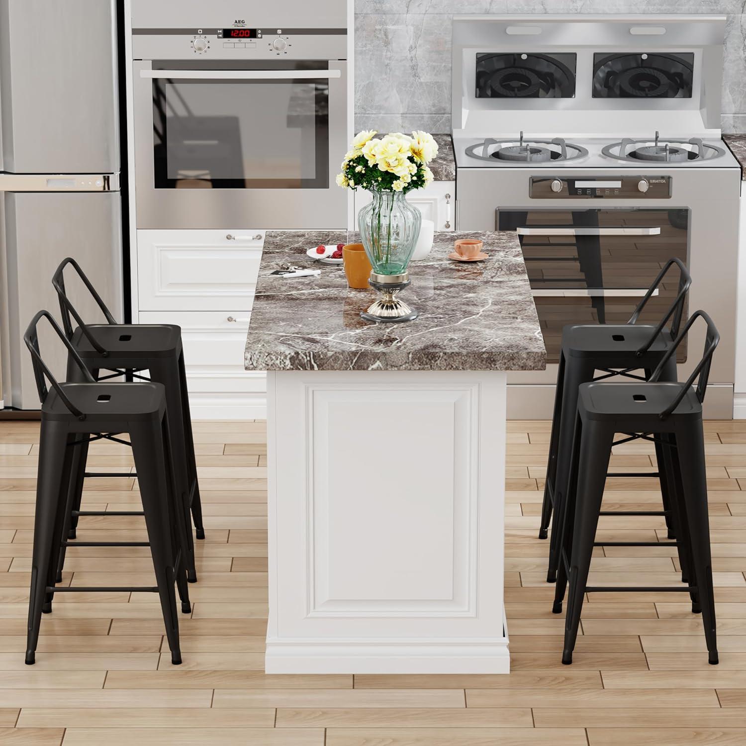 Andeworld  Bar Stools 24 Inches Metal bar stools with backs Set of 4 Black Wood Finish,Black Finish 1-Piece Single