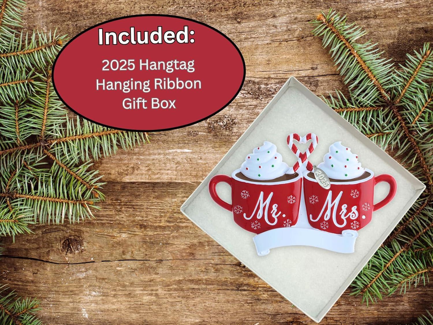 Our First Christmas Ornament, Wedding Gifts for Couples 2023, Just Married with Mr and Mrs, Cute Hot Cocoa Design, Couples First Christmas Ornament in Gift Box