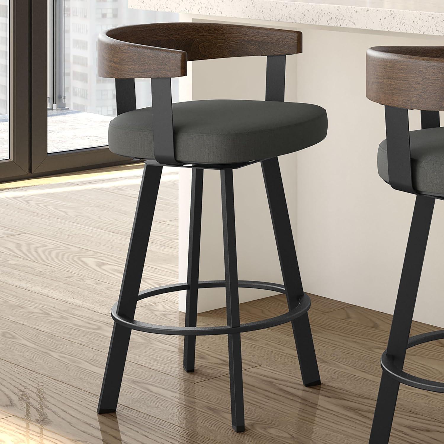 30" Lars Barstool & Gray/Dark Brown - Amisco: Swivel, Upholstered, Metal Frame, Modern Design