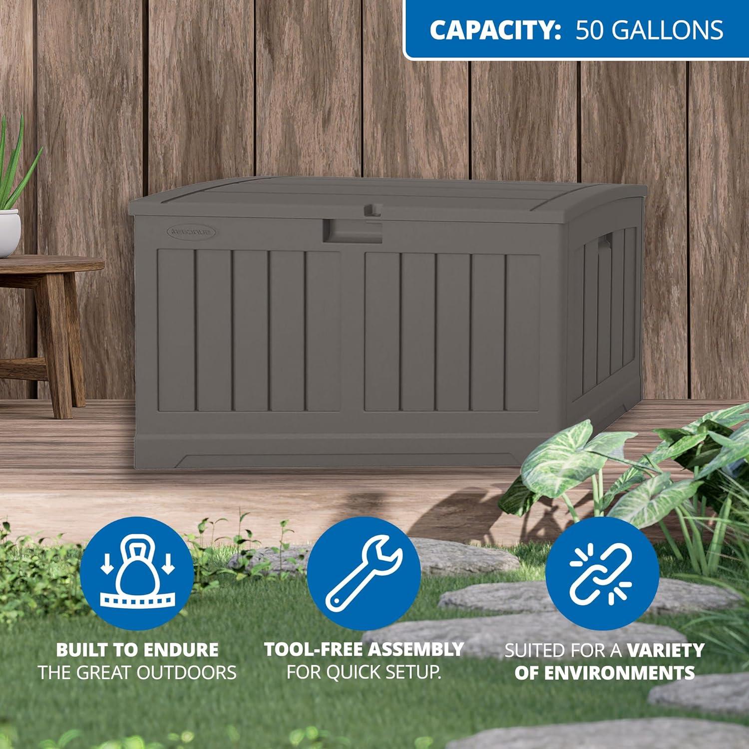 Suncast Suncast 50 Gallon Plastic Deck Box with Molded Lockable Feature for Home, Gray
