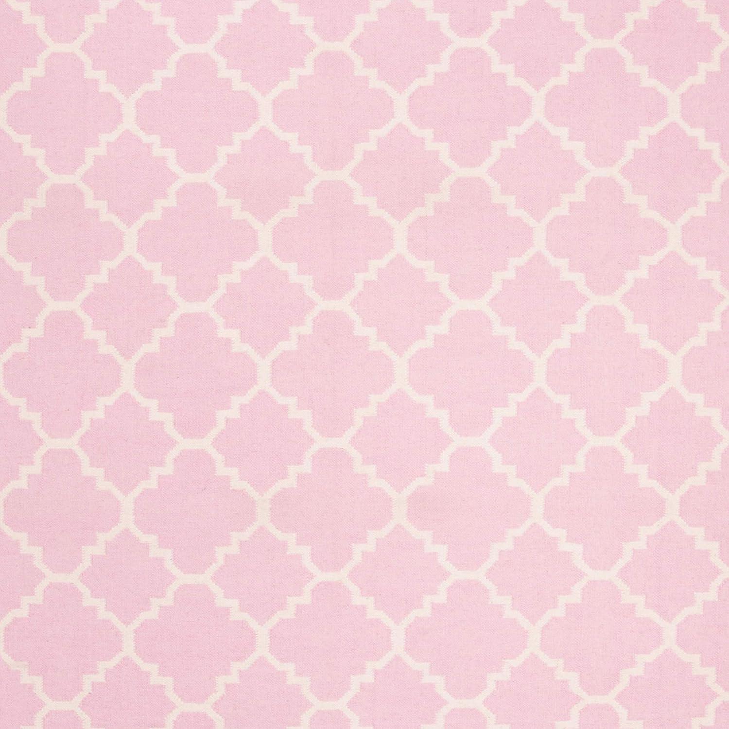 Pink and Ivory Geometric Wool Flatweave Area Rug, 5' x 8'