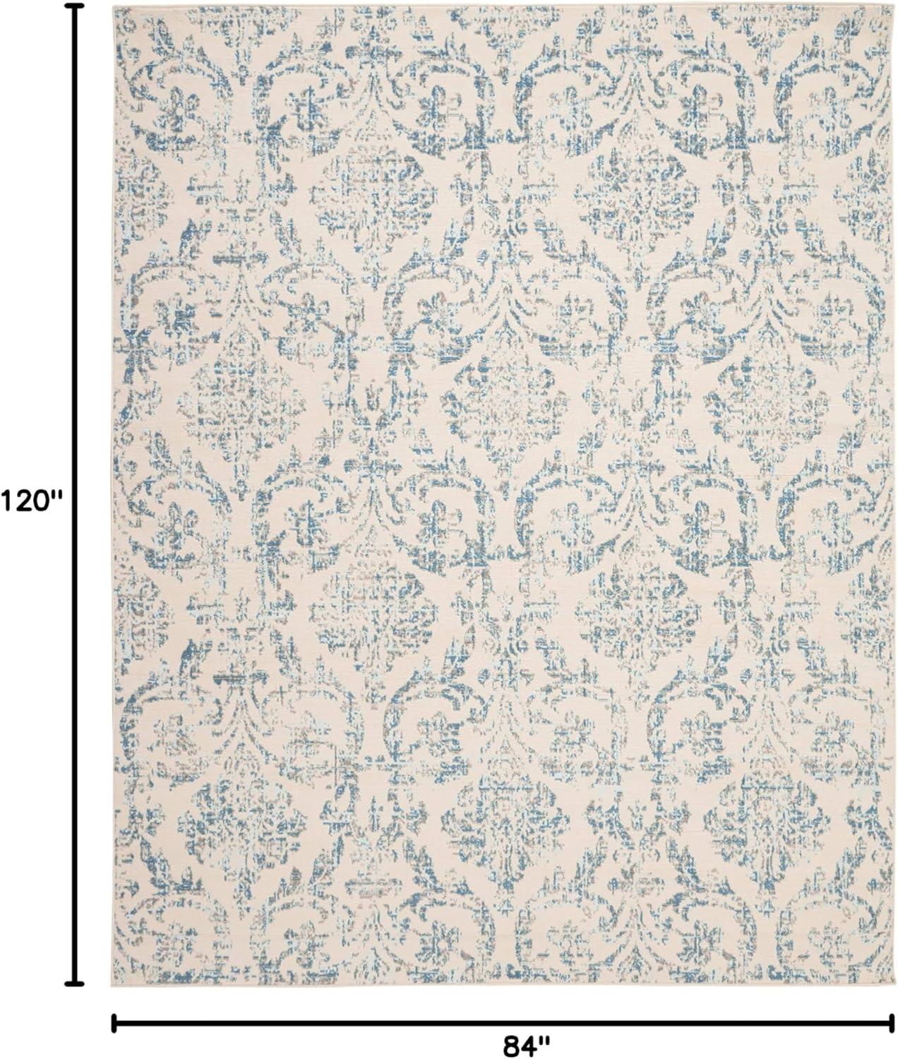 Jubilant JUB09 Area Rug Farmhouse Vintage Damask By Nourison Ivory Blue 7' x 10'