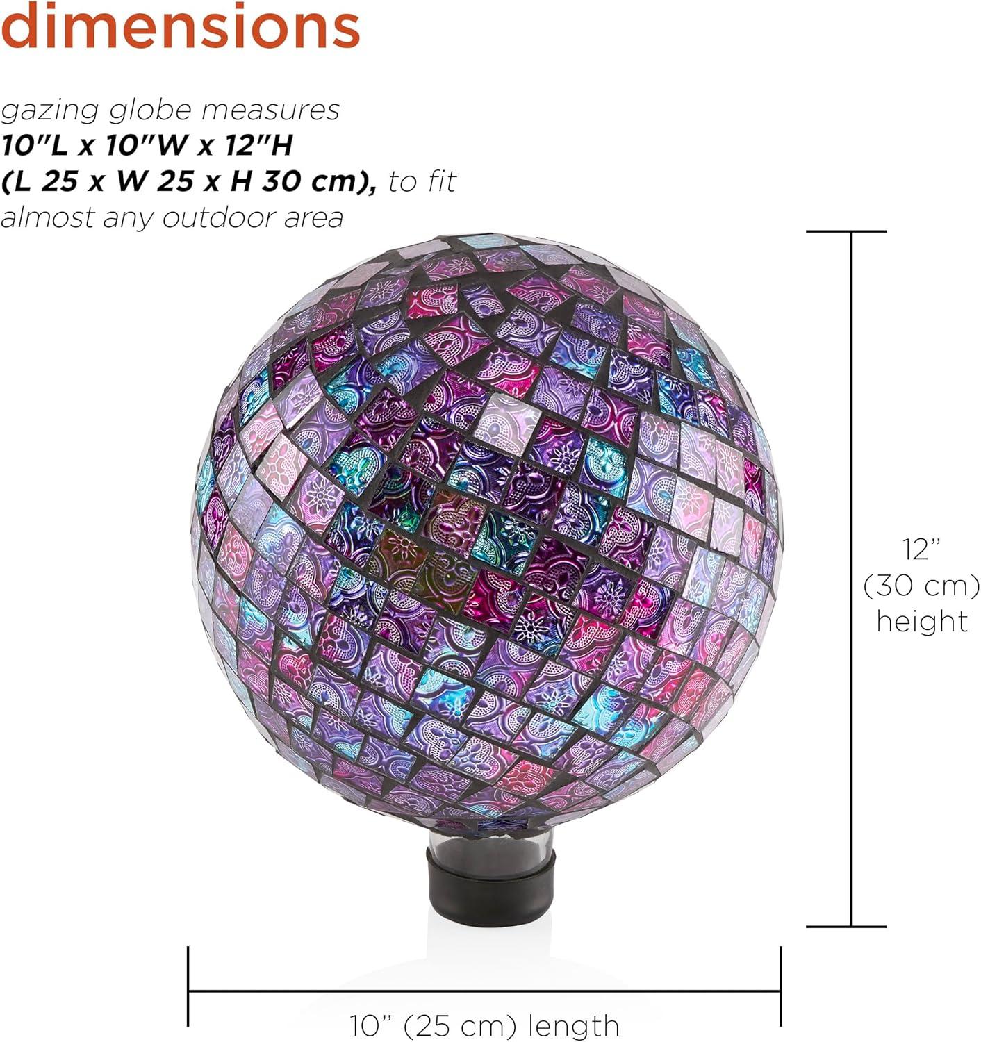 10" Purple Embossed Glass Mosaic Gazing Globe