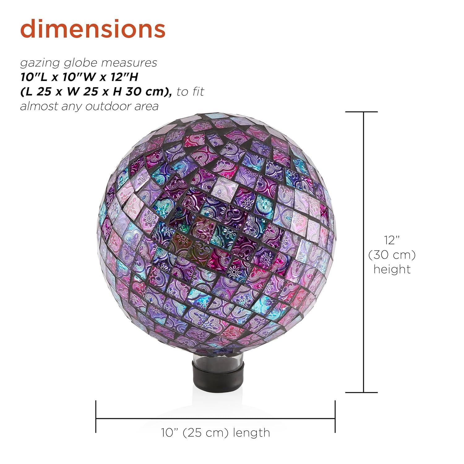 12" x 10" Indoor/Outdoor Embossed Pattern Glass Gazing Globe Purple - Alpine Corporation: Durable Polystone, LED Lights