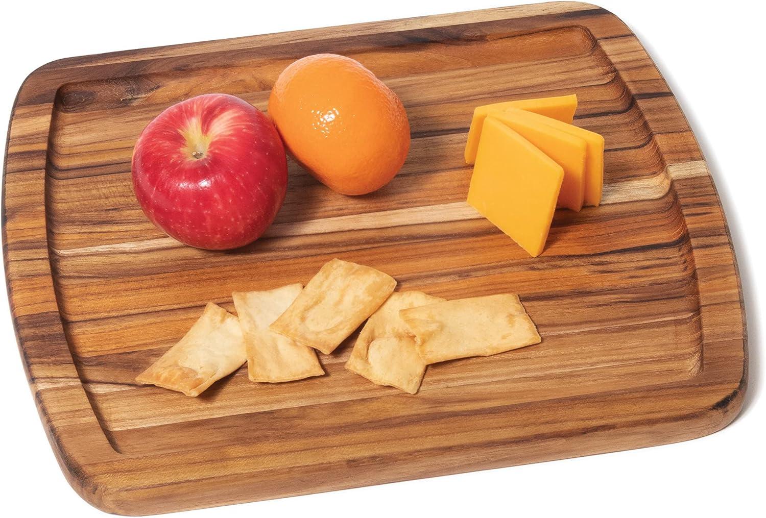 Lipper International Teak Edge Grain Wooden Serving Platter Cutting Board, Brown