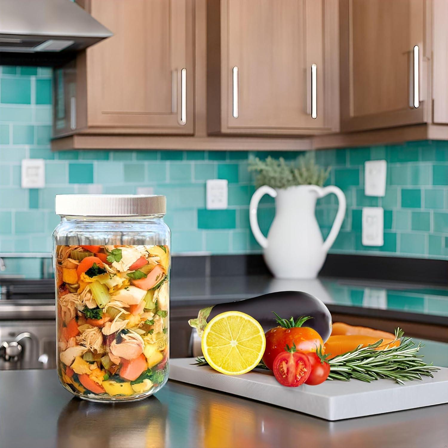 Jarming Collections 32oz Wide Mouth Glass Storage Jars – Extra-Wide Opening with BPA-Free Plastic Lids for Easy Filling, Food Storage, Pantry Organization & Canning Storage – Made in USA (3 Count)