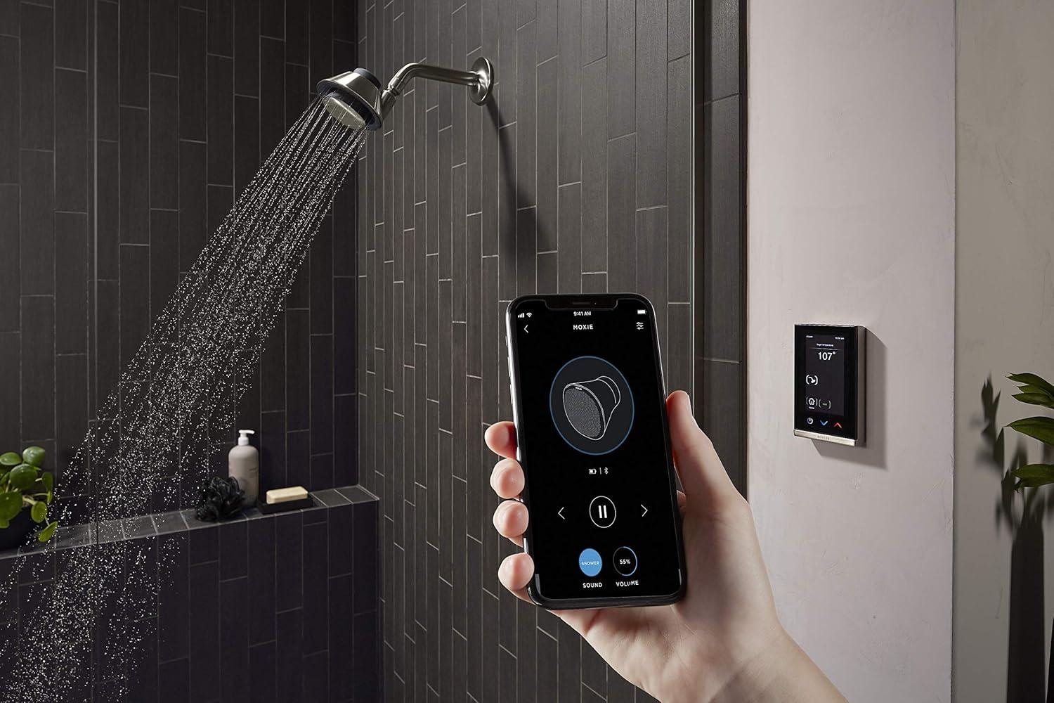 Polished Chrome Wall Mounted Showerhead with Bluetooth Speaker