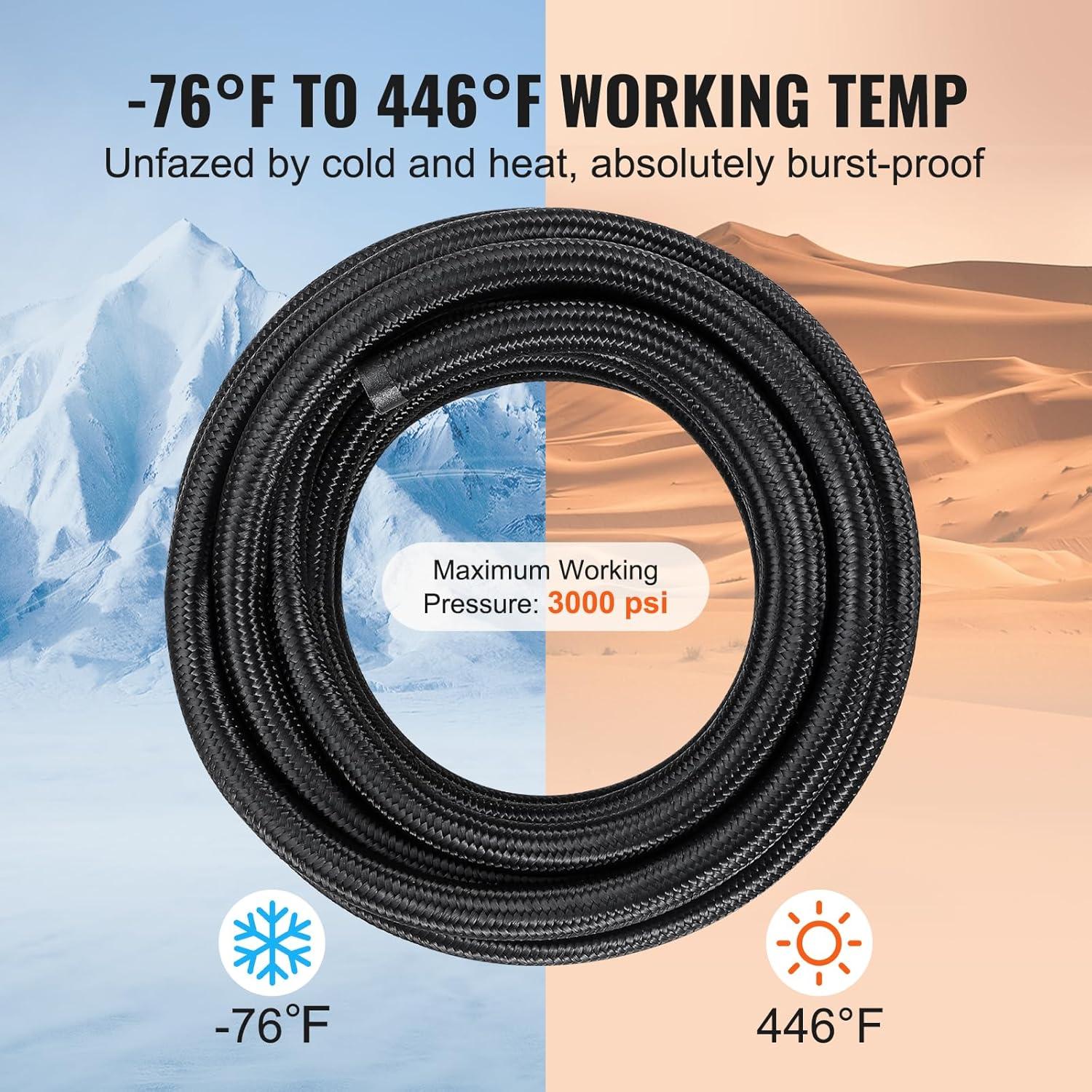 6AN Fuel Line Kit, 25 FT Fuel Hose Kit, 5/16" Nylon Stainless Steel Braided PTFE Fuel Line Kit, E85/Oil/Gas/Diesel Hose End Fitting Kit, with 15 PCS Swivel Fitting Adapter