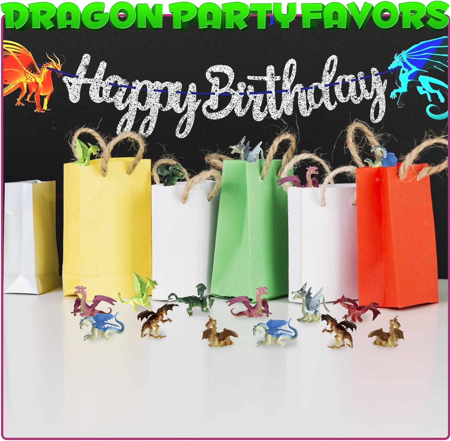 Mini Dragon Toy Figures - (Pack of 36) 2 Inch Plastic Rubbery Dragon Figurines in Assorted Colors and Styles - Kids Toys for Birthday Party Favors, Decorations, Cupcake Toppers and Piñatas