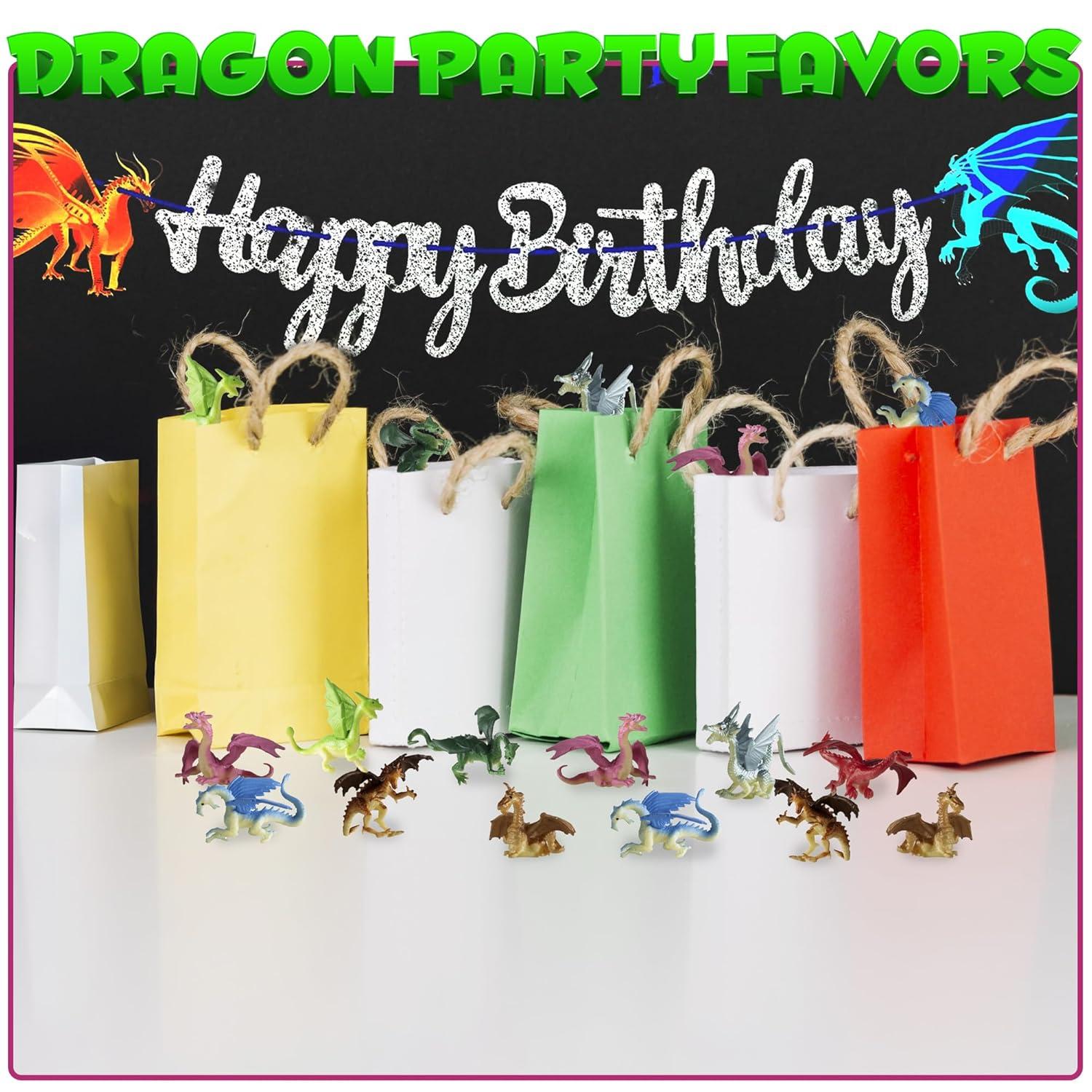 Mini Dragon Toy Figures - (Pack of 36) 2 Inch Plastic Rubbery Dragon Figurines in Assorted Colors and Styles - Kids Toys for Birthday Party Favors, Decorations, Cupcake Toppers and Piñatas