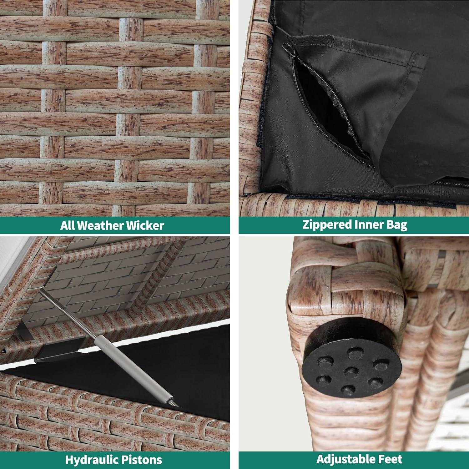 Gray Wicker and Polyethylene Outdoor Storage Bench with Cushion