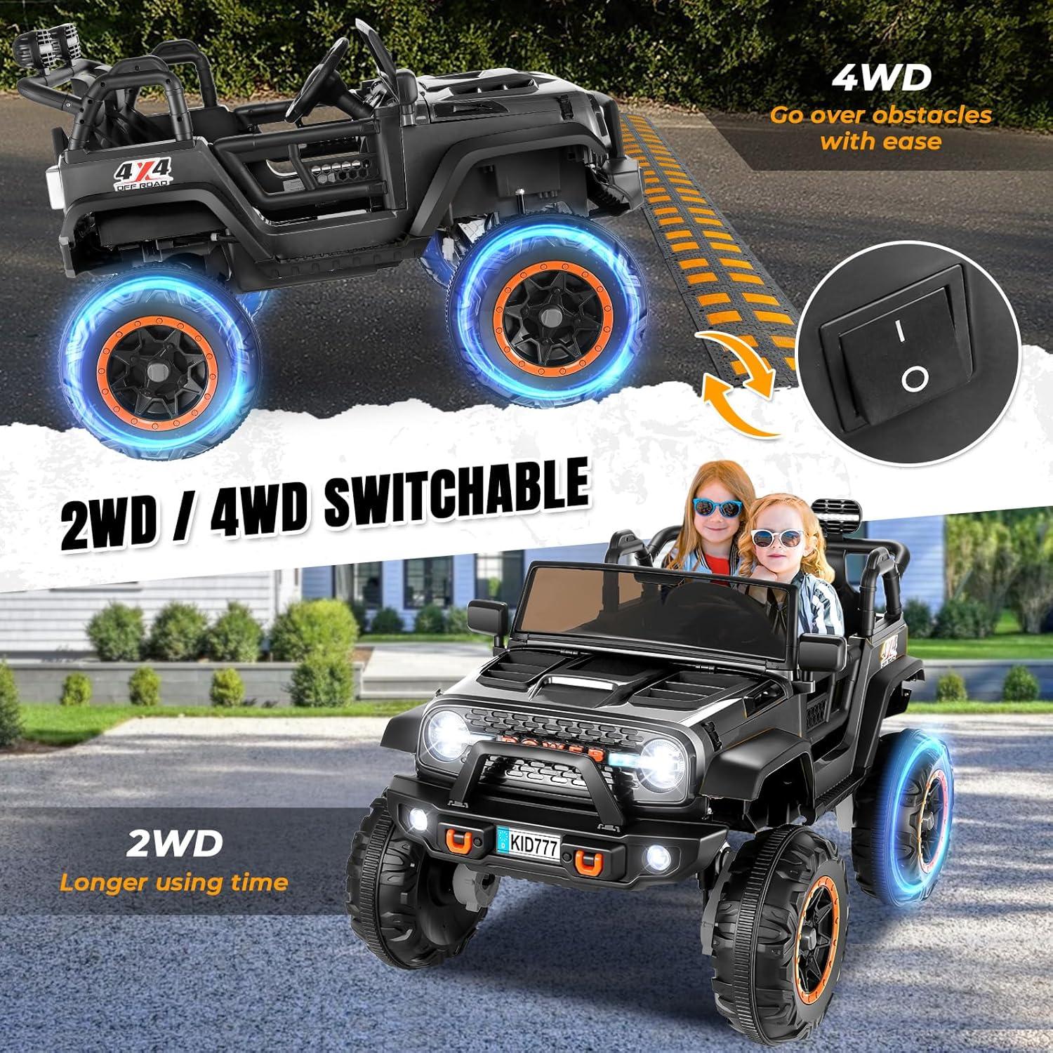 Ancheer 24V Real 2 Seater Ride On Toys Electric SUV Jeep Car With Remote Control,2WD/4WD Switchable, 4X100W Motor, Bluetooth, Music, USB, Lights
