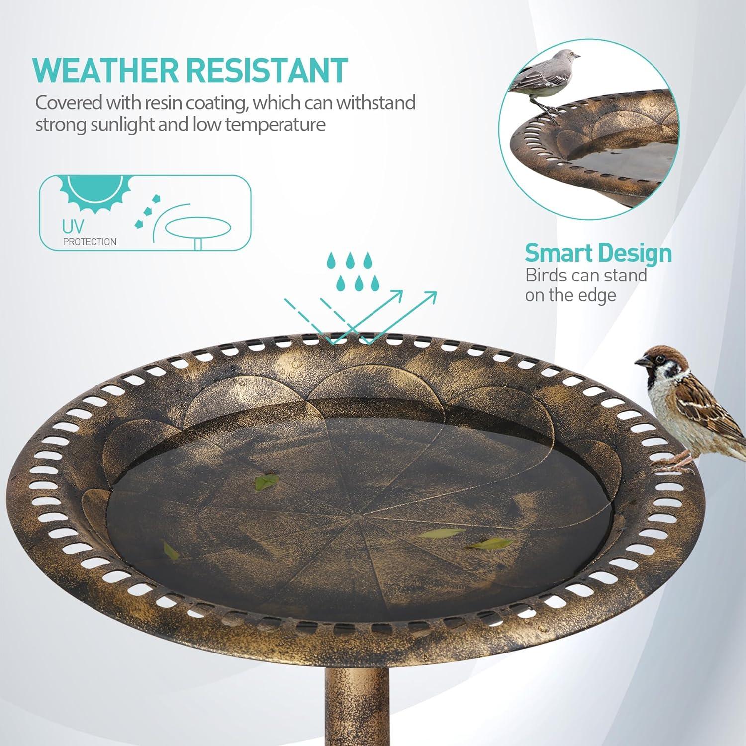 HomGarden 28"H x 20"W Vintage Bird Bath Antique Birdbath Outdoor Garden Backyard Décor, Bronze