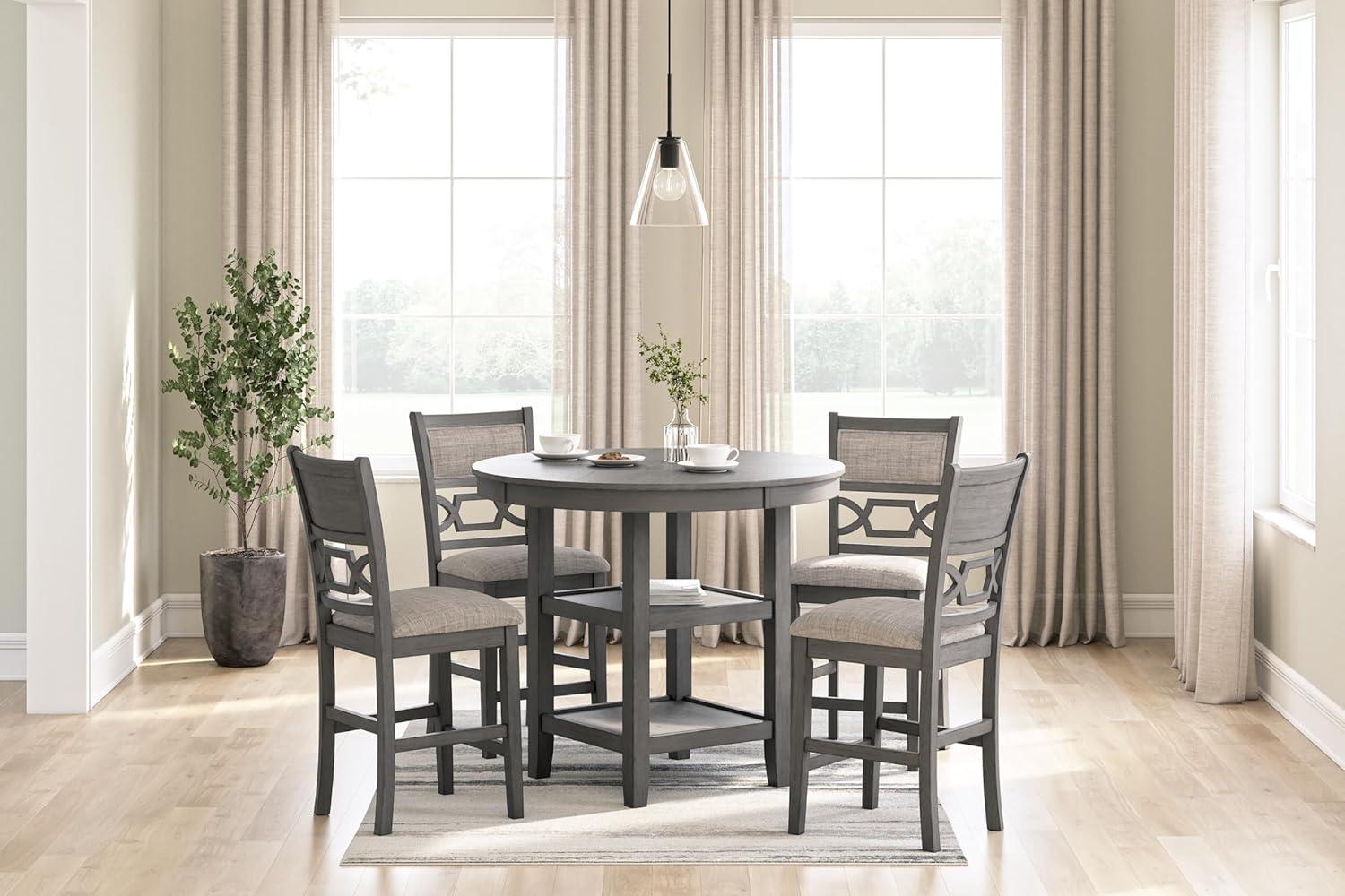 Gray Wood Counter Height Dining Table with 4 Upholstered Bar Stools