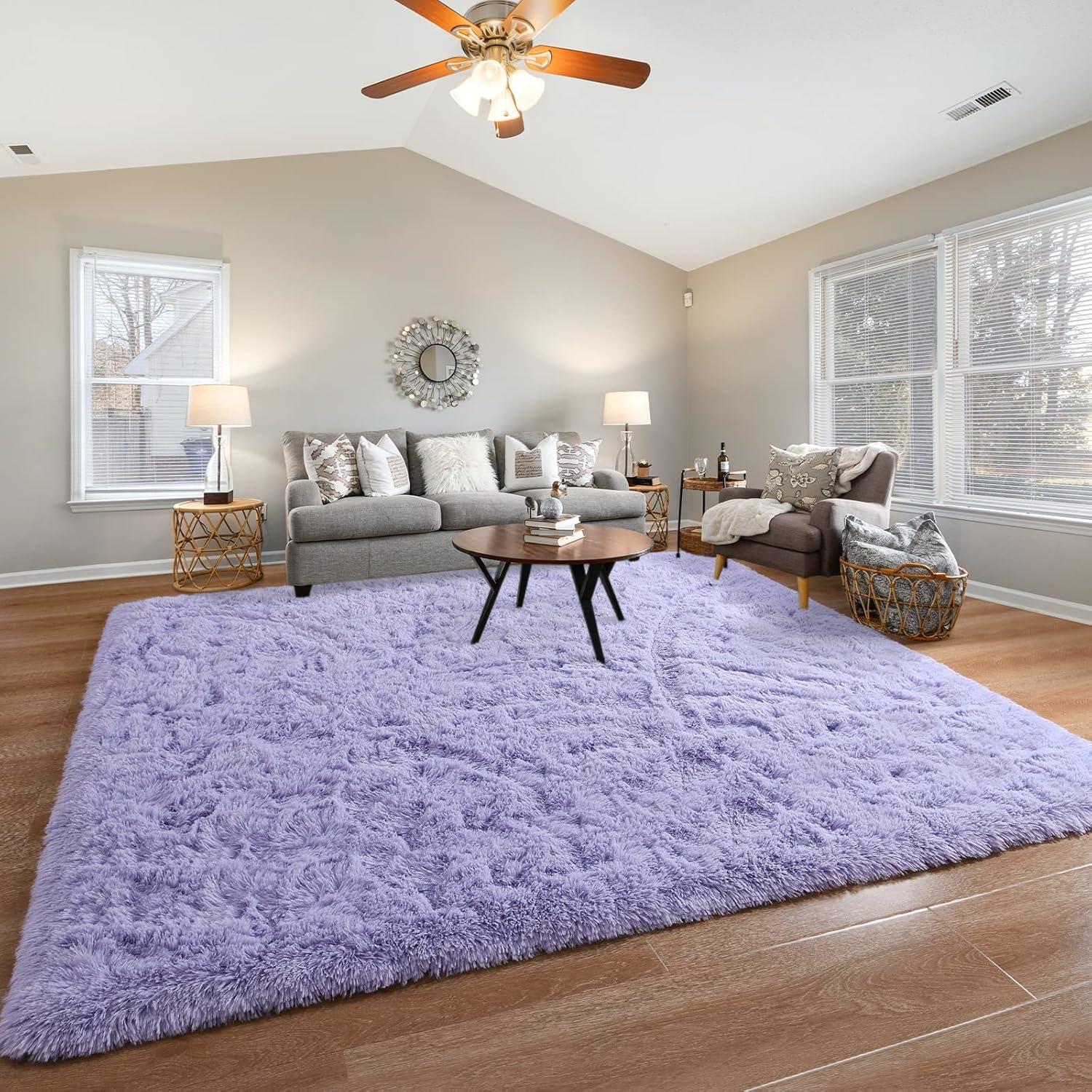 Noahas Fluffy Shaggy Rugs, 5x8 Feet Purple Plush Rugs for Girls Bedroom, Soft Kids Room Carpets, Large Bedside Rug, Upgrade Non-Slip Rugs for Children Nursery Dorm Home Decor, Purple