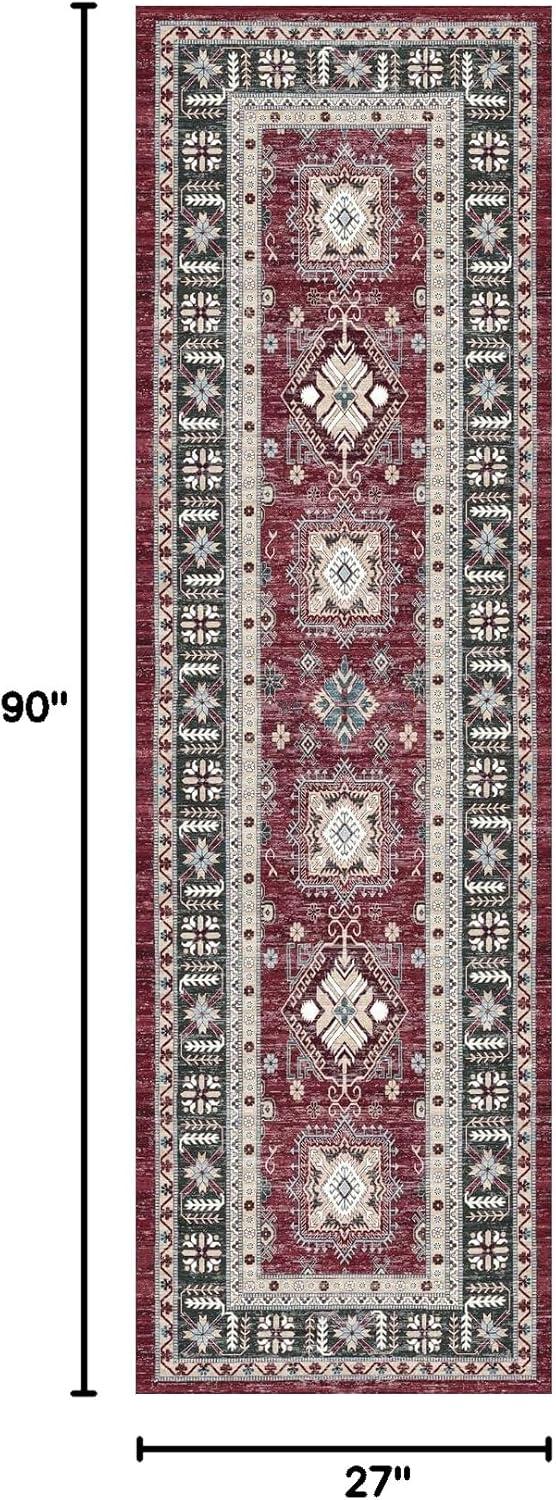 Nourison Fulton Vintage Medallion Non-Slip Flatwoven Indoor Rug Red 2'3" x 7'6"