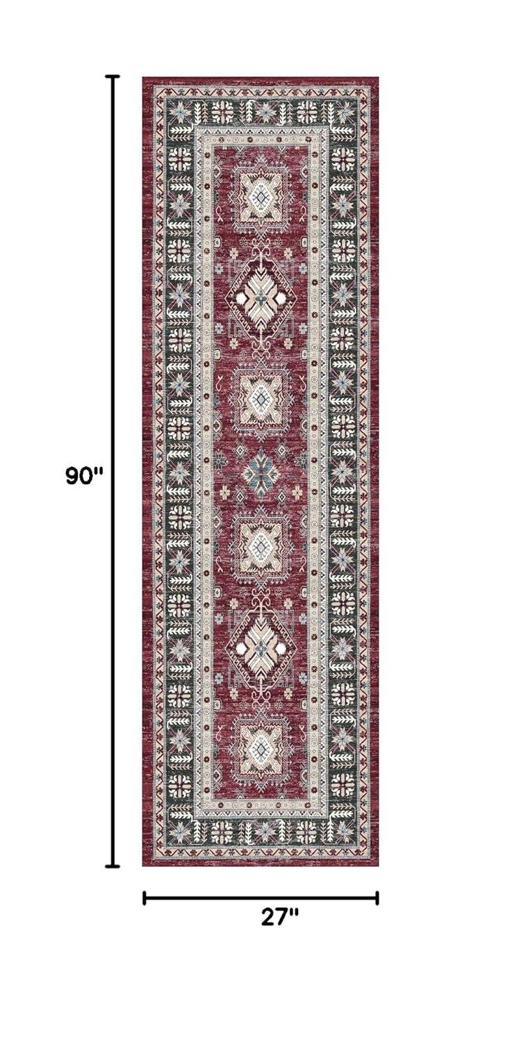Nourison Fulton Vintage Medallion Non-Slip Flatwoven Indoor Rug Red 2'3" x 7'6"
