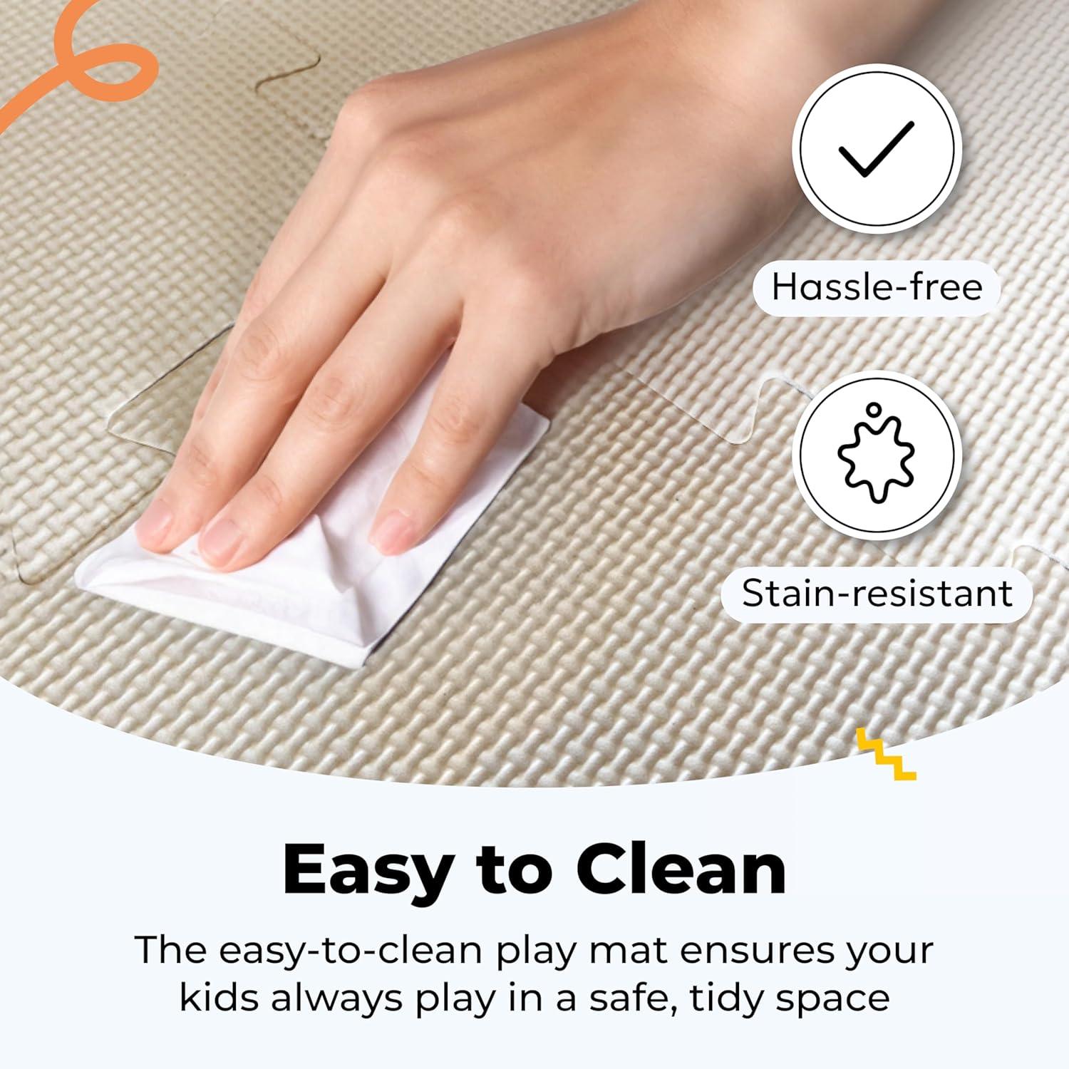 MioTetto Non-Toxic Foam Play Mat for Babies & Kids, Interlocking Puzzle Tiles, Cream-Gray-Beige, 18 Pieces – Perfect for Tummy Time, Crawling, Nursery, Playroom, or Gym