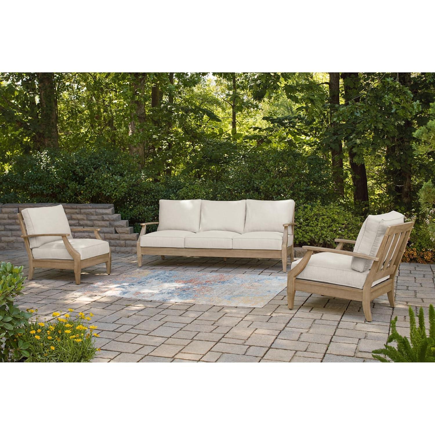 Signature Design by Ashley Carter Hall Outdoor Eucalyptus Patio Sofa in Beige